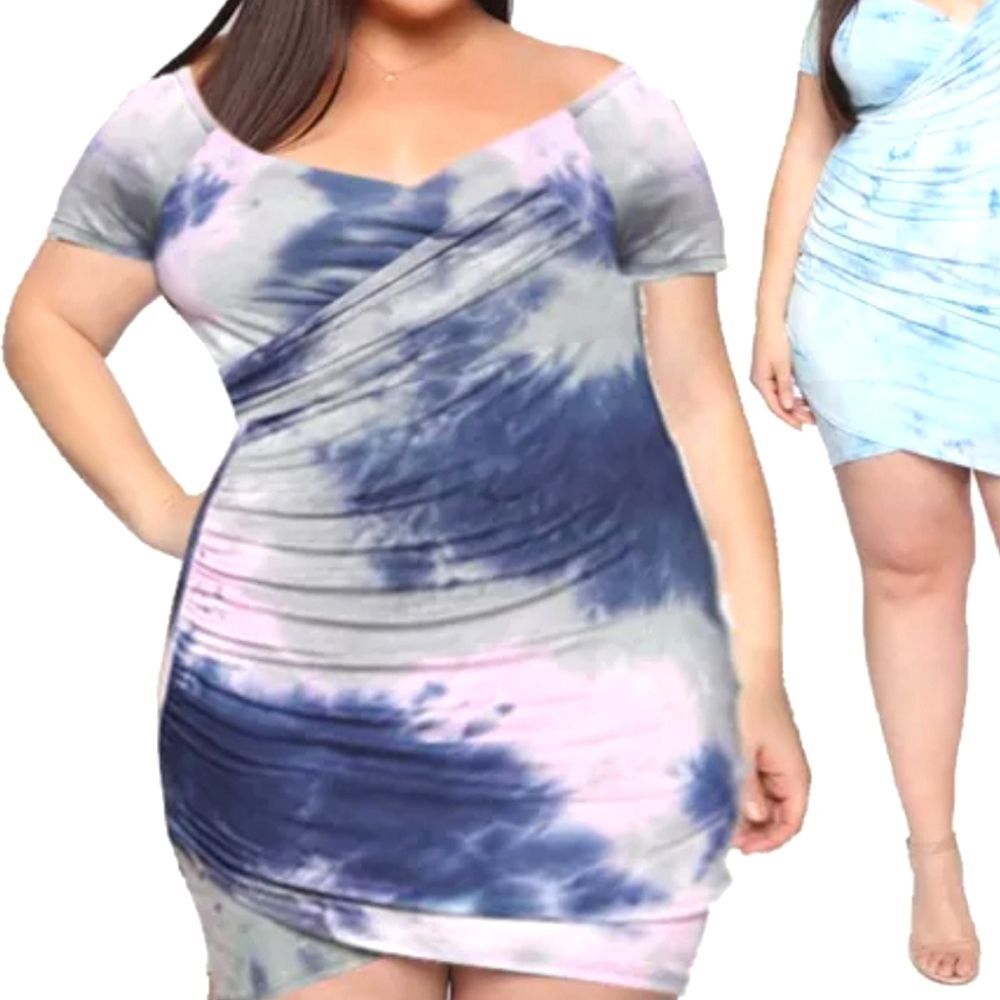 New Rebdolls Tie Dye Ruched Bodycon Mini Dress 3X **FLAWED**